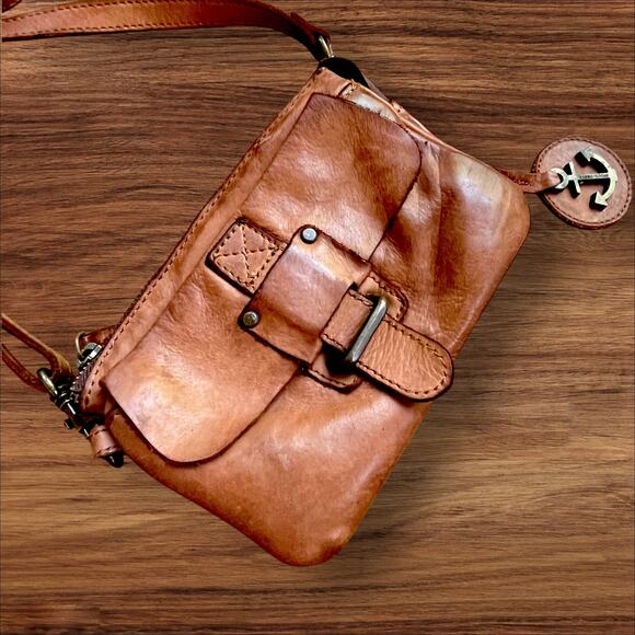 Harbour 2nd Soft European Leather Crossbody Clutch Bag Brown Triple Top Entry - Picture 8 of 12